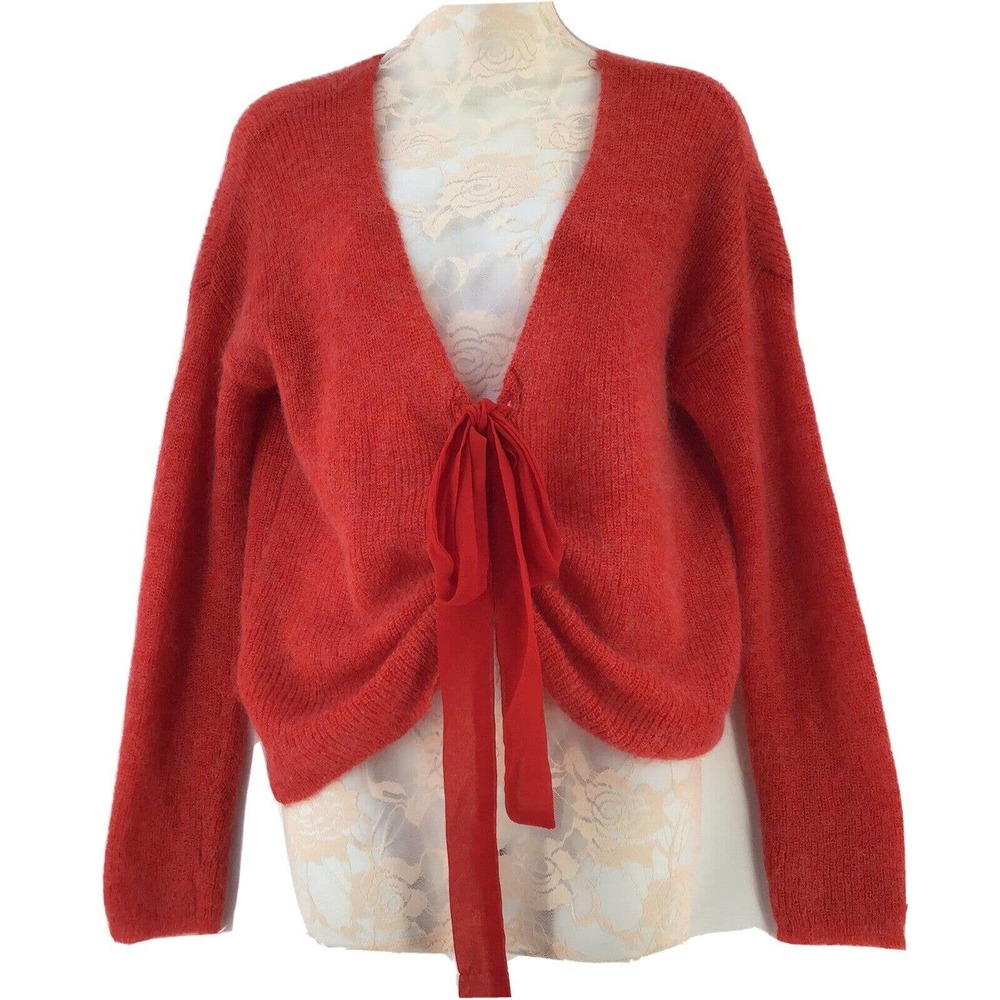 SEZANE Super Kid Mohair blend Tie Cardigan sweater Size Medium Red